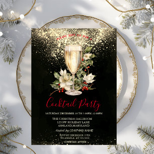 Christmas White Poinsettia Holly Berry Christmas Invitation