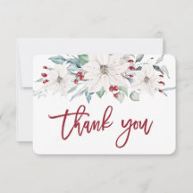 Christmas white poinsettia thank you card