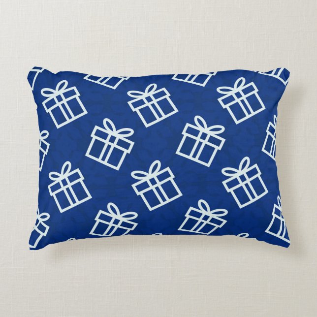 Christmas White Presents with Blue Background   Decorative Cushion (Front)