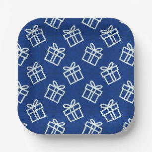 Christmas White Presents with Blue Background    P Paper Plate