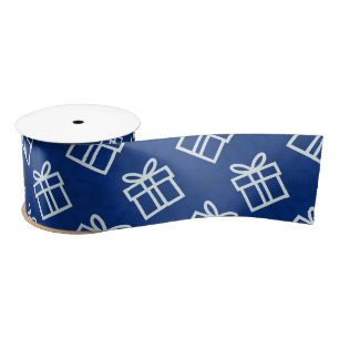 Christmas White Presents with Blue Background Satin Ribbon