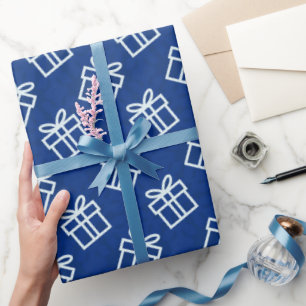 Christmas White Presents with Blue Background Wrapping Paper
