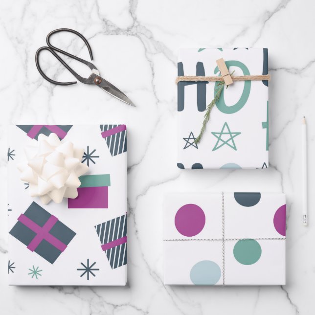 Christmas  white purple pastel simple funny  wrapping paper sheet (Front)