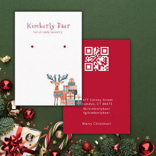 Christmas White Red Earring QR Code Display Business Card