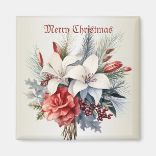 Christmas White Red Flowers Holidays Elegant Magnet