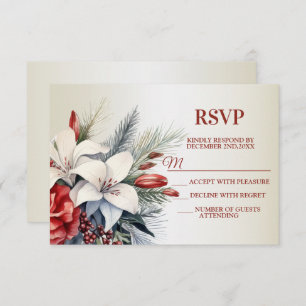 Christmas White Red Flowers Holidays Elegant RSVP Card