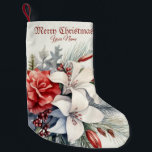 Christmas White Red Flowers Holidays Elegant Small Christmas Stocking<br><div class="desc">Christmas White Red Flowers Holidays Elegant Small Christmas Stocking. Unique,  beautiful,  stylish design. Easy to be personalised. Font style,  size and colours can be changed. Matching items are available.</div>