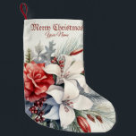 Christmas White Red Flowers Holidays Elegant Small Christmas Stocking<br><div class="desc">Christmas White Red Flowers Holidays Elegant Small Christmas Stocking. Unique,  beautiful,  stylish design. Easy to be personalised. Font style,  size and colours can be changed. Matching items are available.</div>