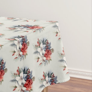 Christmas White Red Flowers Holidays Elegant Tablecloth