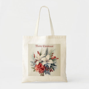 Christmas White Red Flowers Holidays Elegant Tote Bag