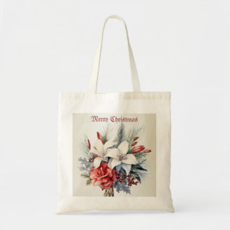 Christmas White Red Flowers Holidays Elegant Tote Bag