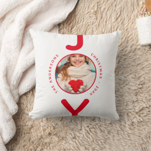 Christmas white red joy photo simple minimalist cushion