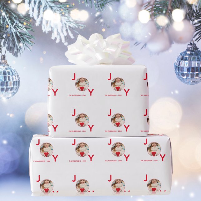 Christmas white red photo joy wrapping paper (Creator Uploaded)