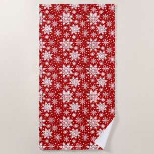 Christmas White & Red Snowflake Seamless Pattern  Beach Towel