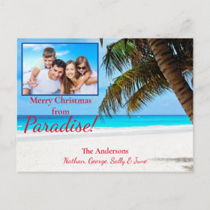 Christmas white sand blue water palm tree & you! postcard