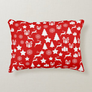 Christmas white snowflake on abstract red bakcgrou decorative cushion