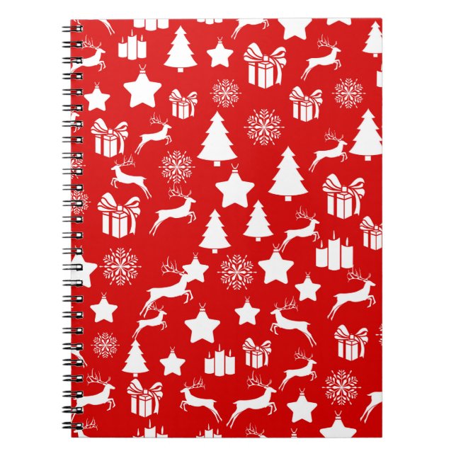 Christmas white snowflake on abstract red bakcgrou notebook (Front)