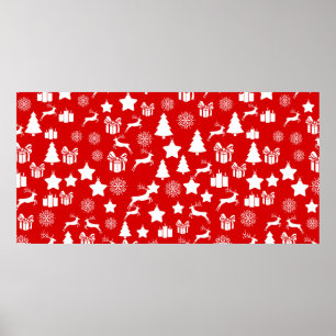 Christmas white snowflake on abstract red bakcgrou poster