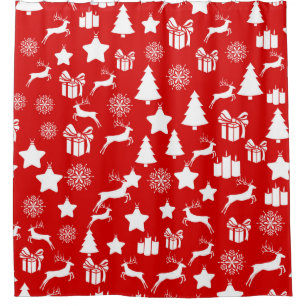 Christmas white snowflake on abstract red bakcgrou shower curtain