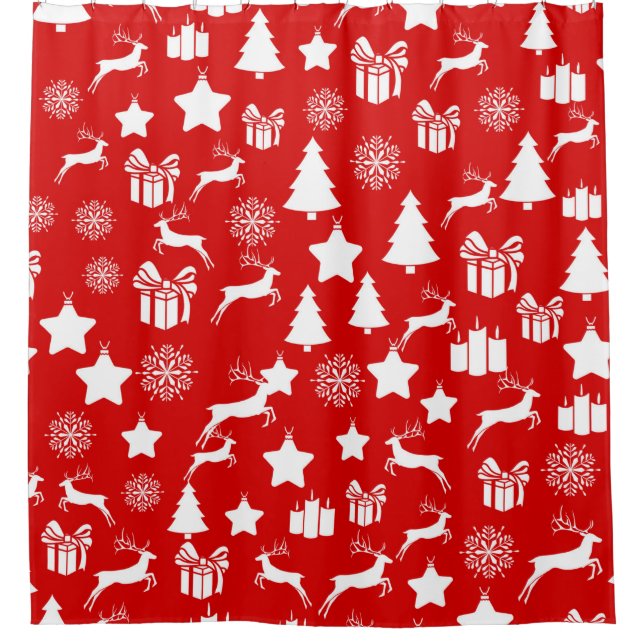 Christmas white snowflake on abstract red bakcgrou shower curtain (Front)