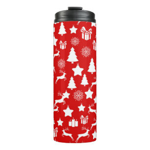 Christmas white snowflake on abstract red bakcgrou thermal tumbler