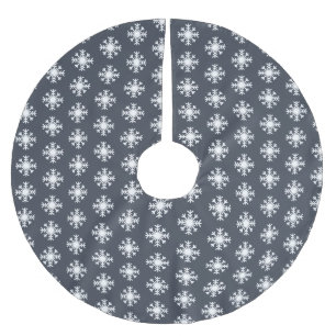 Christmas White Snowflake Pattern Dark Blue Brushed Polyester Tree Skirt