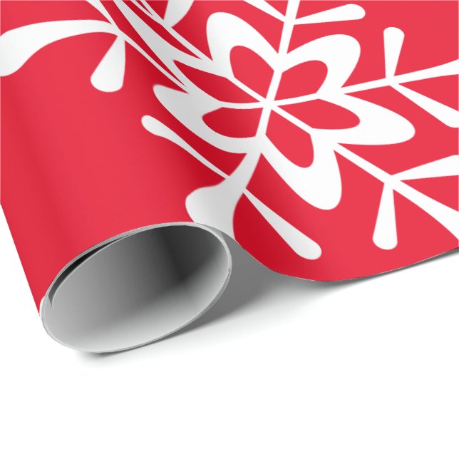Christmas White Snowflake Red Backing  Wrapping Paper (Roll Corner)