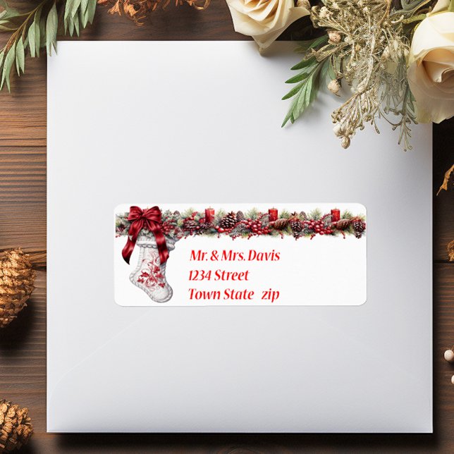 Christmas White Stocking Red Satin Ribbon   Label (Creator Uploaded)