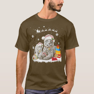 Christmas White Tiger Santa Hat Xmas Gifts Kids Bo T-Shirt