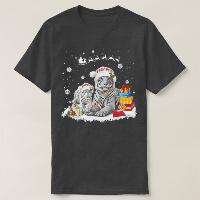 Christmas White Tiger Santa Hat Xmas Gifts Kids Bo T-Shirt (Design Front)