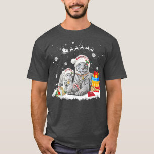 Christmas White Tiger Santa Hat Xmas Gifts Kids Bo T-Shirt