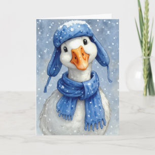 Christmas White Winter Goose With Blue Scarf Card