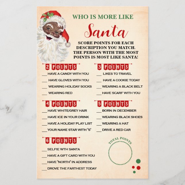 Christmas Who is Most Like Santa Game Card (Front)