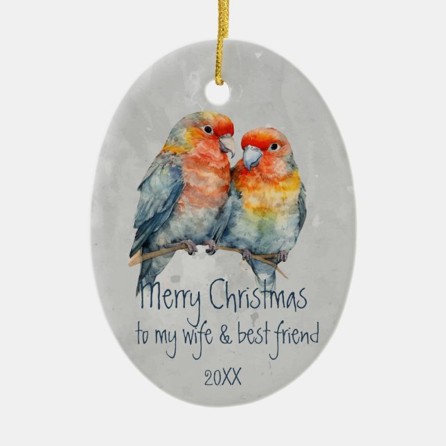 Christmas Wife & Best Friend Parrot Couple Cute Ceramic Tree Decoration (Front)