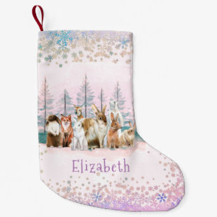 Christmas Wild Animals Colorful Watercolor Custom Small Christmas Stocking