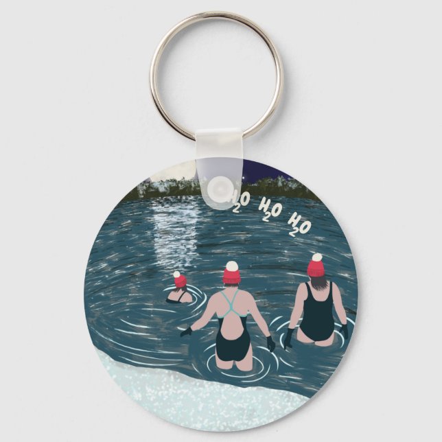 Christmas wild swimming in Santa woolly hats Key Ring (Front)