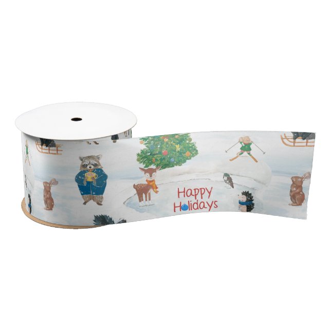 Christmas Wildlife in Snowflakes Satin Ribbon (Spool)