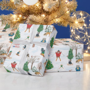 Christmas Wildlife in Snowflakes Wrapping Paper