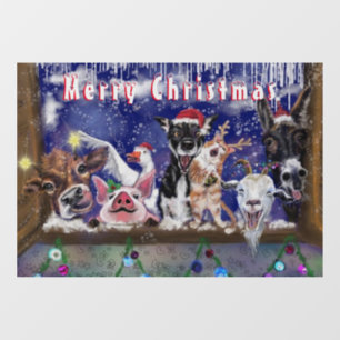 Christmas Window Cling Funny Animal Celebration