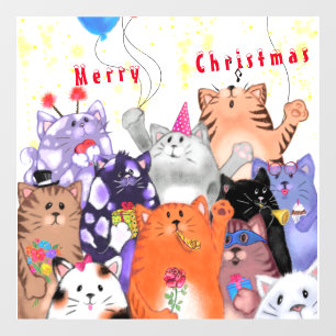 Christmas Window Cling with Happy Cats Party