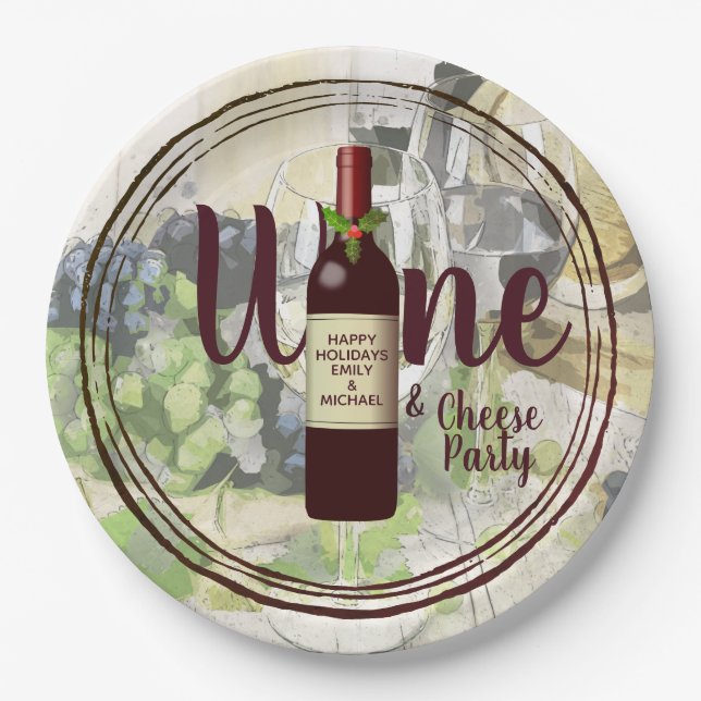Christmas Wine and Cheese Party Corporate Event Paper Plate (Front)