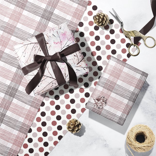 Christmas Wine Berry Grey Rose Abstract Plaid Wrapping Paper Sheet (Creator Uploaded)