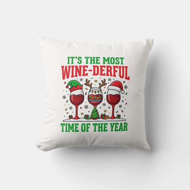 Christmas Wine-Derful Red Wine Design Cushion (Front)
