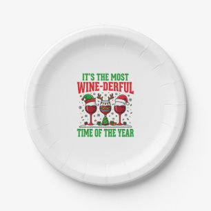 Christmas Wine-Derful Red Wine Design Paper Plate