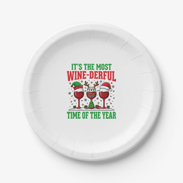 Christmas Wine-Derful Red Wine Design Paper Plate (Front)