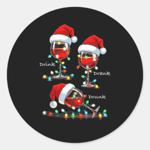 Christmas Wine Drunk Drank Drink Party Santa Hat X Classic Round Sticker
