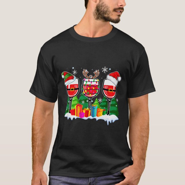 Christmas Wine - Funny Reindeer Santa Xmas Alcohol T-Shirt (Front)