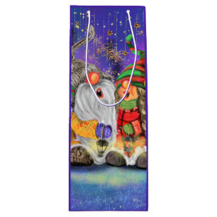 Christmas Wine Gift Bag Couple Gnomes Singing