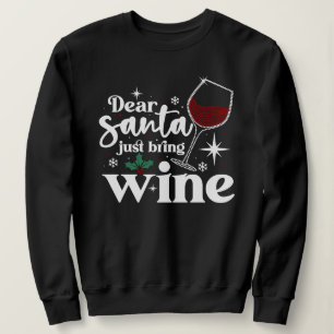 Christmas Wine Glass Rhinestone Crystal Holiday Sweatshirt