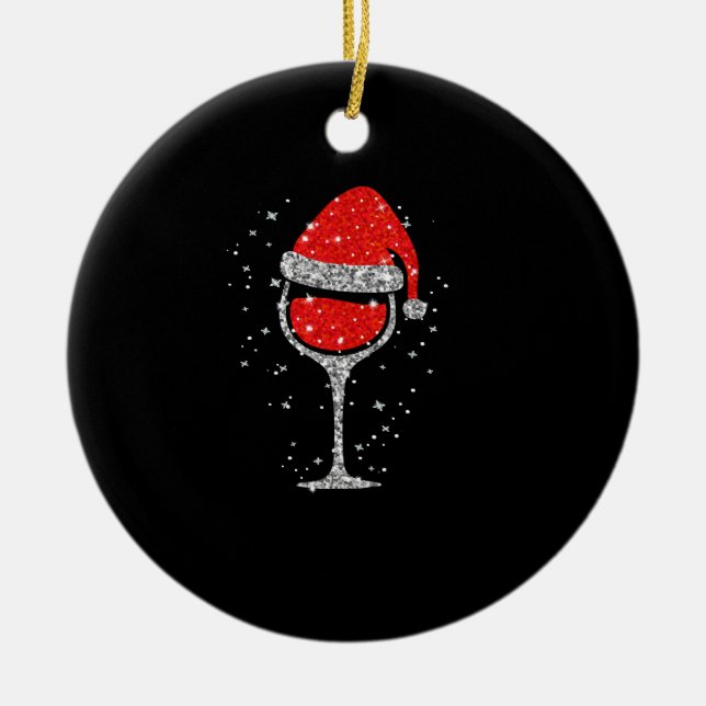 Christmas Wine Glass Snowflakes Santa Hat Red Wine Ceramic Tree Decoration (Front)